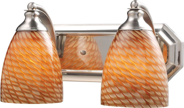 Bath and Spa 2 Light Vanity In Satin Nickel and Cocoa Glass
