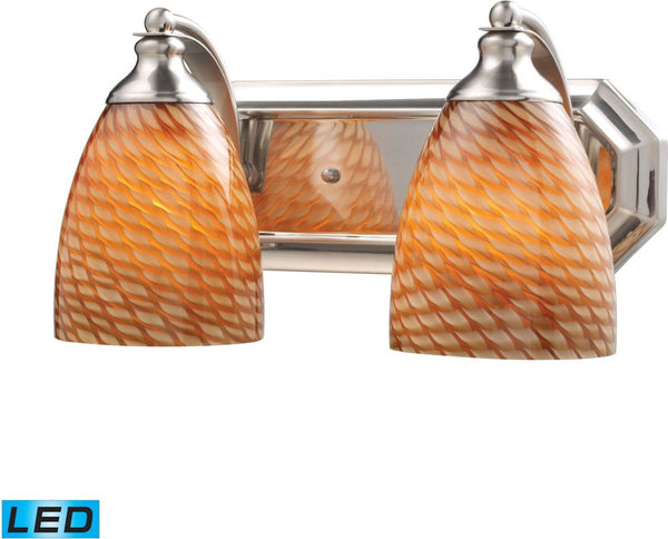 Bath and Spa 2 Light Led Vanity In Satin Nickel and Cocoa Glass