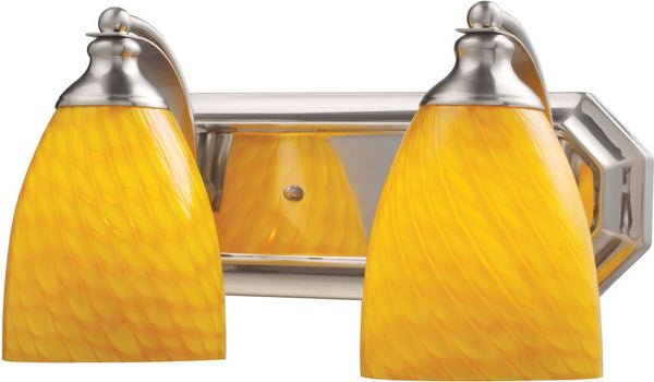 Bath and Spa 2 Light Vanity In Satin Nickel and Canary Glass