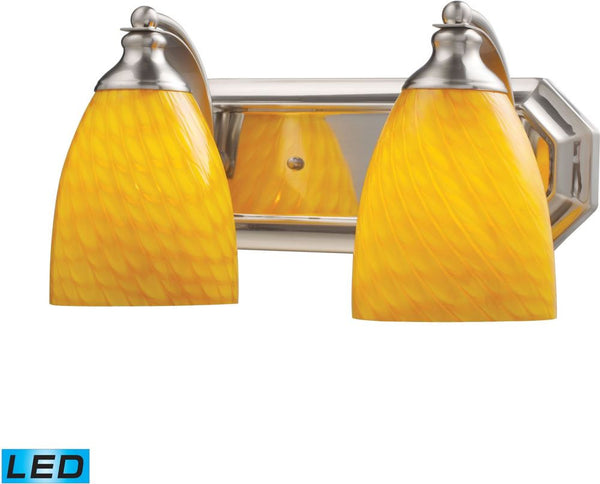 Bath and Spa 2 Light Led Vanity In Satin Nickel and Canary Glass