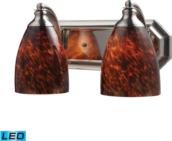Bath and Spa 2 Light Led Vanity In Satin Nickel and Espresso Glass