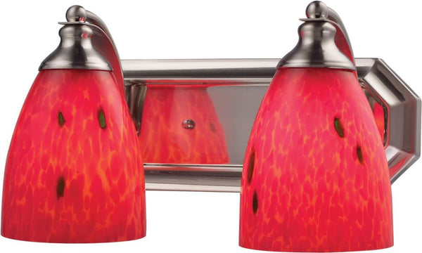 Bath and Spa 2 Light Vanity In Satin Nickel and Fire Red Glass