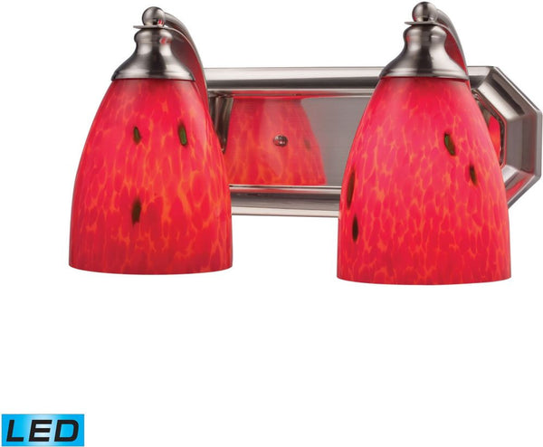 Bath and Spa 2 Light Led Vanity In Satin Nickel and Fire Red Glass