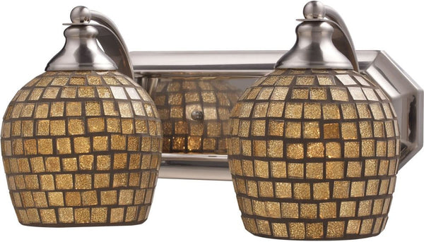 Bath and Spa 2 Light Vanity In Satin Nickel and Gold Leaf Glass