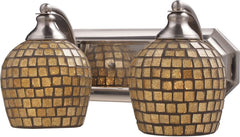 Bath and Spa 2 Light Vanity In Satin Nickel and Gold Leaf Glass