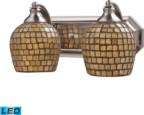Bath and Spa 2 Light Led Vanity In Satin Nickel and Gold Leaf Glass