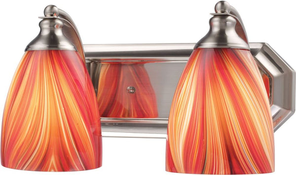 Bath and Spa 2 Light Vanity In Satin Nickel and Multi Glass
