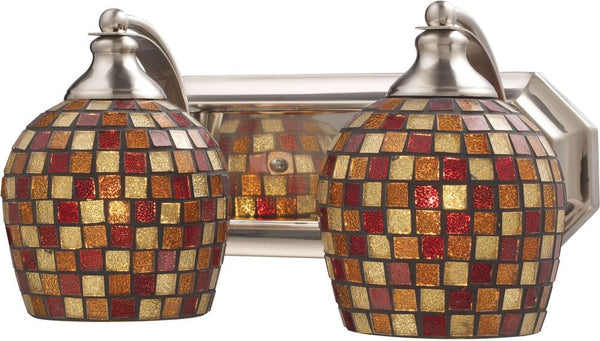Bath and Spa 2 Light Vanity In Satin Nickel and Multi Fusion Glass