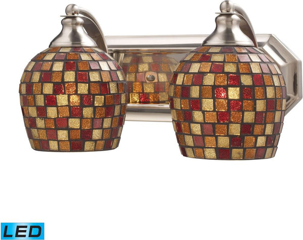 Bath and Spa 2 Light Led Vanity In Satin Nickel and Multi Fusion Glass