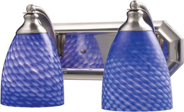 Bath and Spa 2 Light Vanity In Satin Nickel and Sapphire Glass