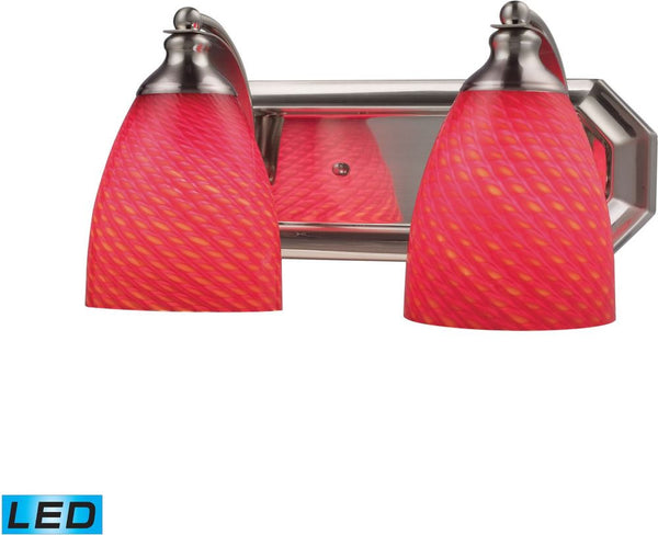 Bath and Spa 2 Light Led Vanity In Satin Nickel and Scarlet Red Glass