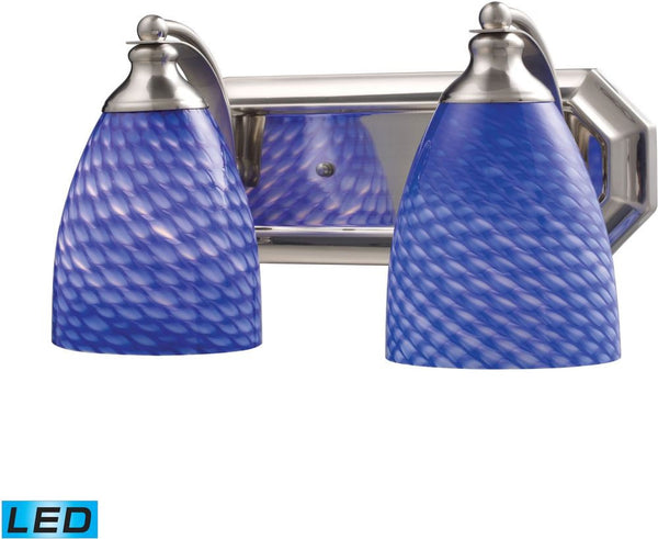 Bath and Spa 2 Light Led Vanity In Satin Nickel and Sapphire Glass