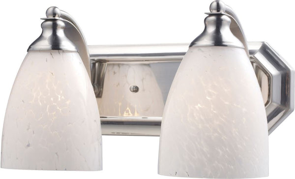 Bath and Spa 2 Light Vanity In Satin Nickel and Snow White Glass