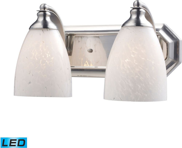 Bath and Spa 2 Light Led Vanity In Satin Nickel and Snow White Glass