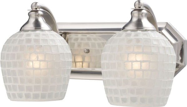 Bath and Spa 2 Light Vanity In Satin Nickel and White Glass
