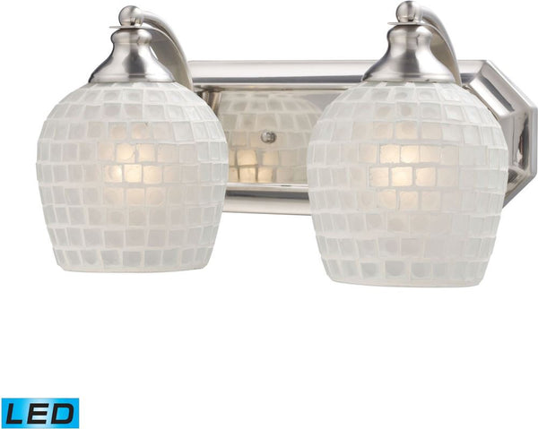 Bath and Spa 2 Light Led Vanity In Satin Nickel and White Glass