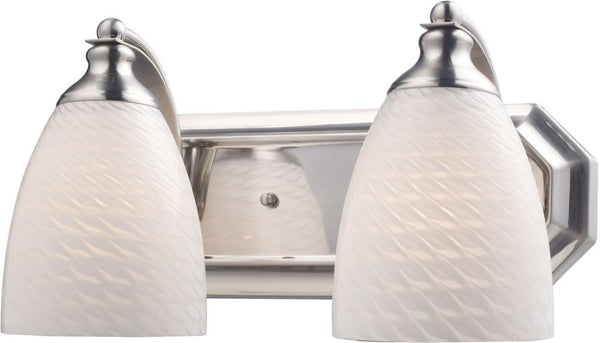 Bath and Spa 2 Light Vanity In Satin Nickel and White Swirl Glass