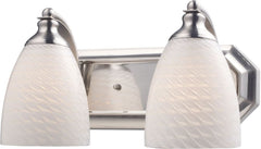 Bath and Spa 2 Light Vanity In Satin Nickel and White Swirl Glass
