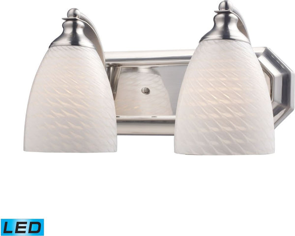 Bath and Spa 2 Light Led Vanity In Satin Nickel and White Swirl Glass