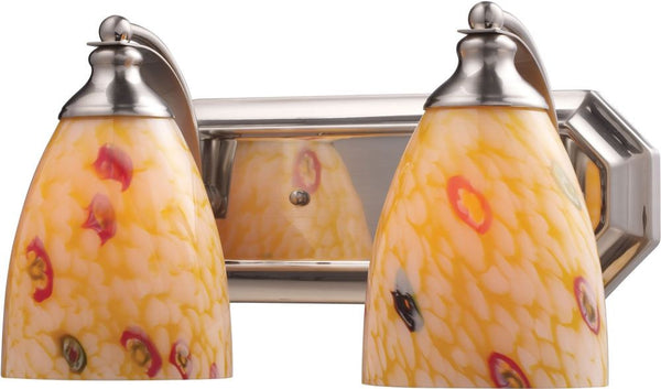 Bath and Spa 2 Light Vanity In Satin Nickel and Yellow Glass
