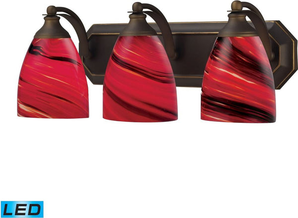 Bath and Spa 3 Light Led Vanity In Aged Bronze and Autumn Glass