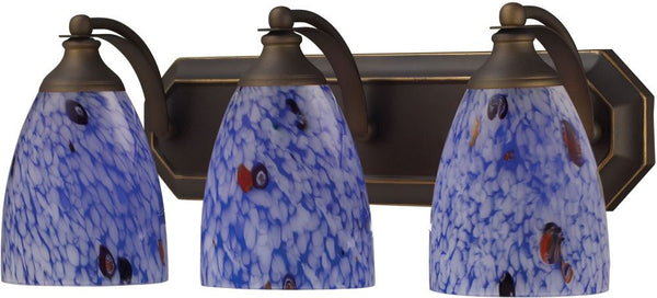 Bath and Spa 3 Light Vanity In Aged Bronze and Starburst Blue Glass