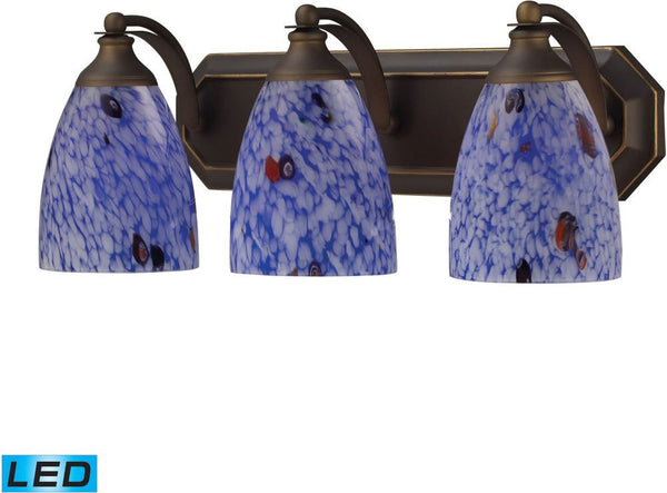 Bath and Spa 3 Light Led Vanity In Aged Bronze and Starburst Blue Glass