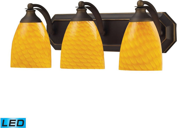 Bath and Spa 3 Light Led Vanity In Aged Bronze and Canary Glass
