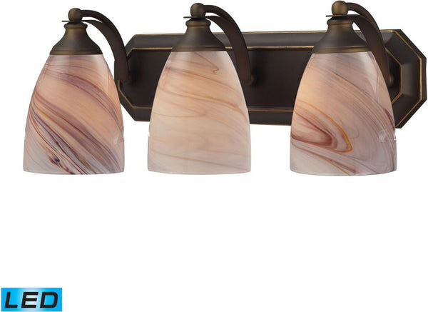 Bath and Spa 3 Light Led Vanity In Aged Bronze and Creme Glass