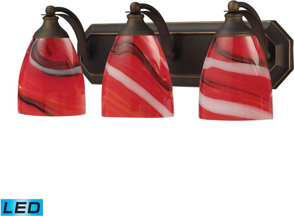 Bath and Spa 3 Light Led Vanity In Aged Bronze and Candy Glass