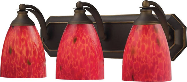 Bath and Spa 3 Light Vanity In Aged Bronze and Fire Red Glass