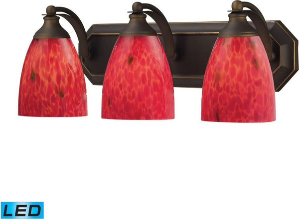 Bath and Spa 3 Light Led Vanity In Aged Bronze and Fire Red Glass