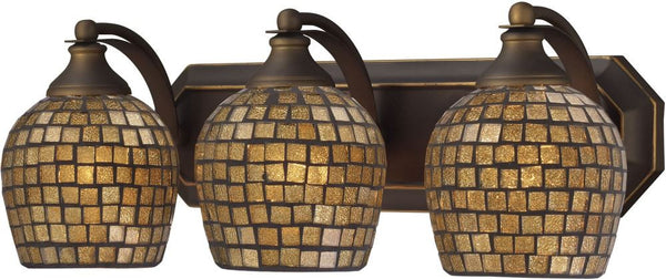 Bath and Spa 3 Light Vanity In Aged Bronze and Gold Leaf Glass