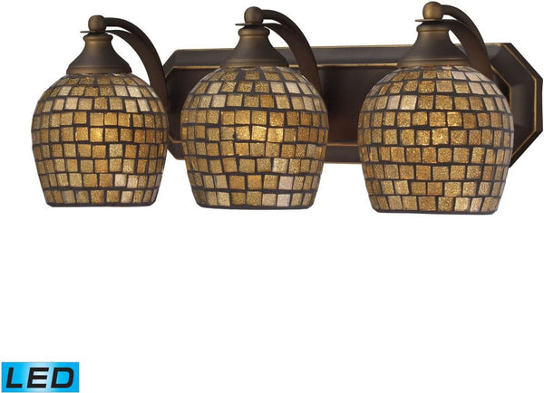 Bath and Spa 3 Light Led Vanity In Aged Bronze and Gold Leaf Glass