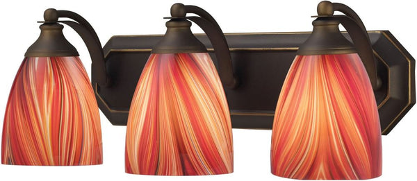 Bath and Spa 3 Light Vanity In Aged Bronze and Multi Glass