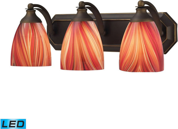 Bath and Spa 3 Light Led Vanity In Aged Bronze and Multi Glass