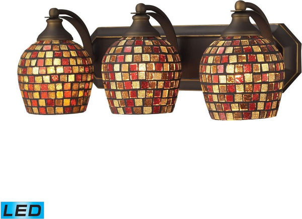 Bath and Spa 3 Light Led Vanity In Aged Bronze and Multi Fusion Glass