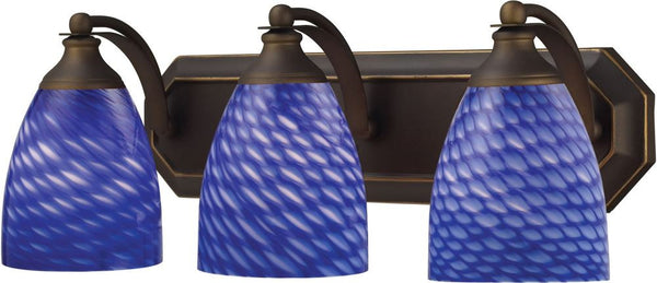 Bath and Spa 3 Light Vanity In Aged Bronze and Sapphire Glass