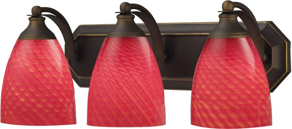 Bath and Spa 3 Light Vanity In Aged Bronze and Scarlet Red Glass