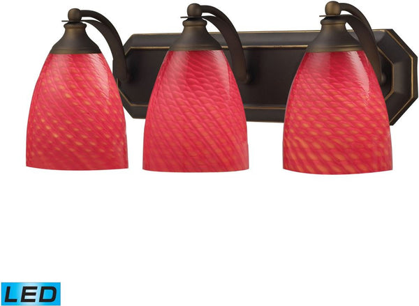 Bath and Spa 3 Light Led Vanity In Aged Bronze and Scarlet Red Glass