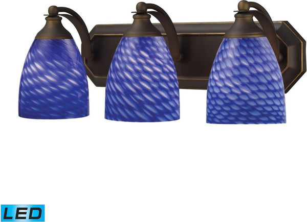 Bath and Spa 3 Light Led Vanity In Aged Bronze and Sapphire Glass
