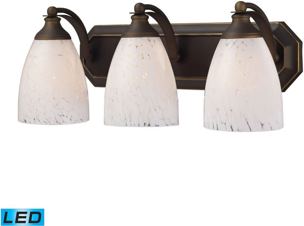 Bath and Spa 3 Light Led Vanity In Aged Bronze and Snow White Glass