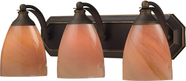 Bath and Spa 3 Light Vanity In Aged Bronze and Sandy Glass