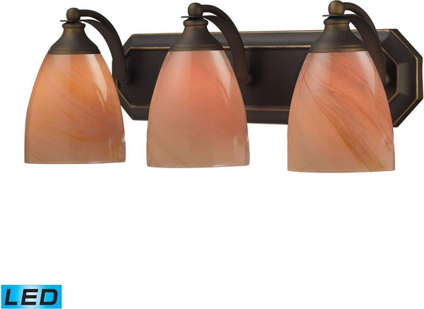 Bath and Spa 3 Light Led Vanity In Aged Bronze and Sandy Glass