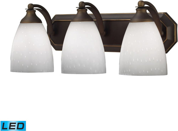Bath and Spa 3 Light Led Vanity In Aged Bronze and Simple White Glass