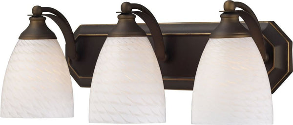 Bath and Spa 3 Light Vanity In Aged Bronze and White Swirl Glass