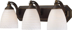 Bath and Spa 3 Light Vanity In Aged Bronze and White Swirl Glass