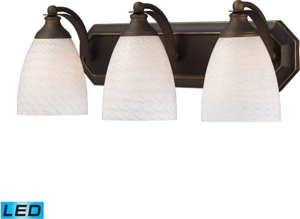 Bath and Spa 3 Light Led Vanity In Aged Bronze and White Swirl Glass