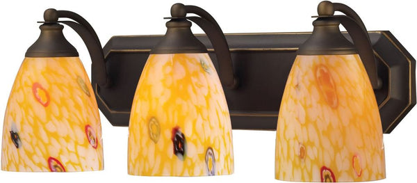 Bath and Spa 3 Light Vanity In Aged Bronze and Yellow Glass