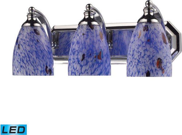 Bath and Spa 3 Light Led Vanity In Polished Chrome and Starburst Blue Glass